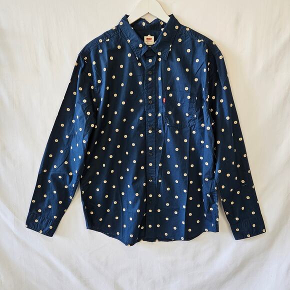 Levi's Floral Button Up Long Sleeve Shirt Blue White Large - Picture 1 of 8